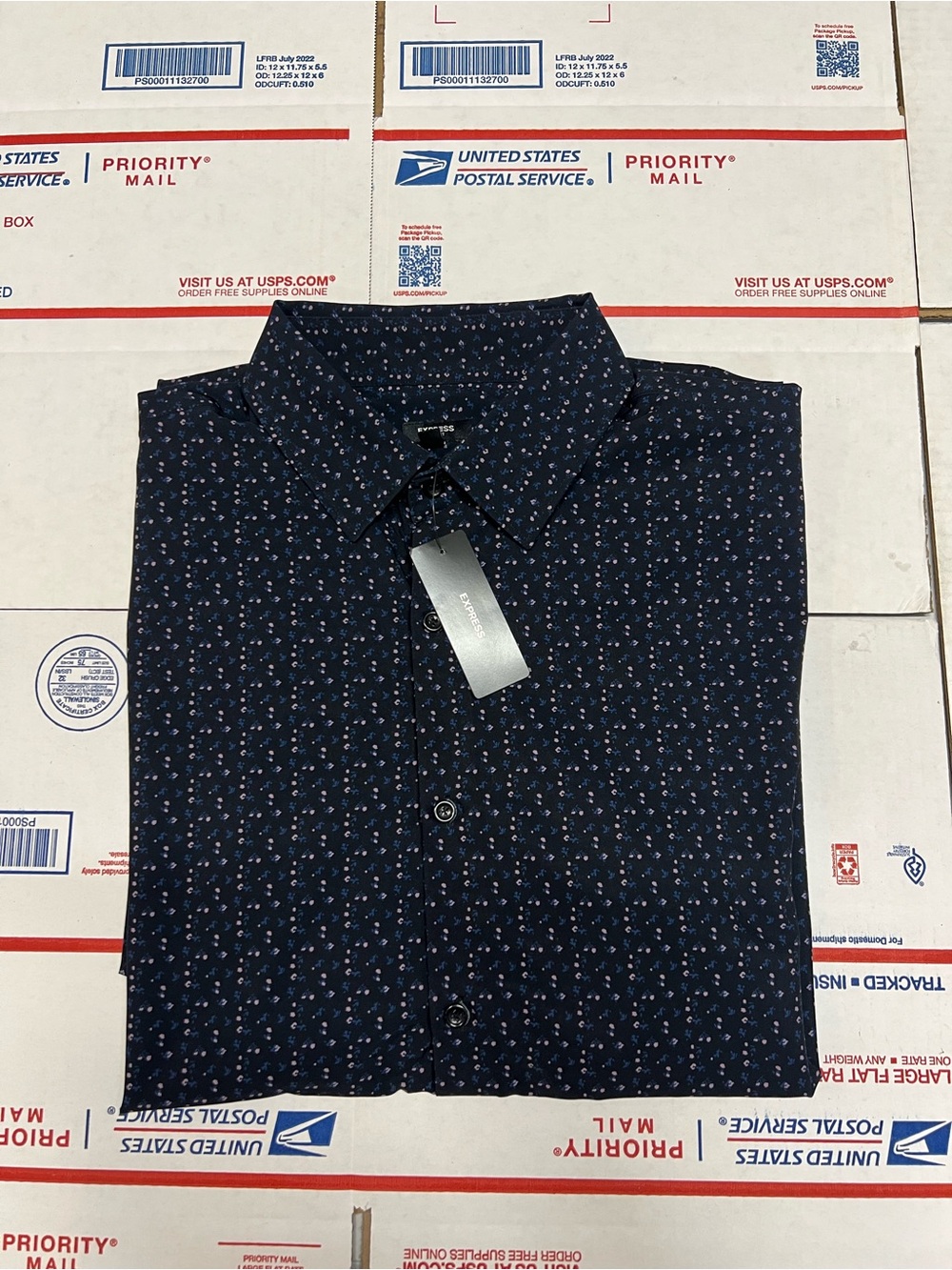 Men's Navy Floral Button-Up Shirt express